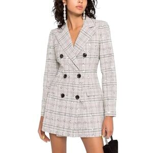 NEW SELF PORTRAIT Checked Peak Lapels Sequin Twill Blazer Mini Dress